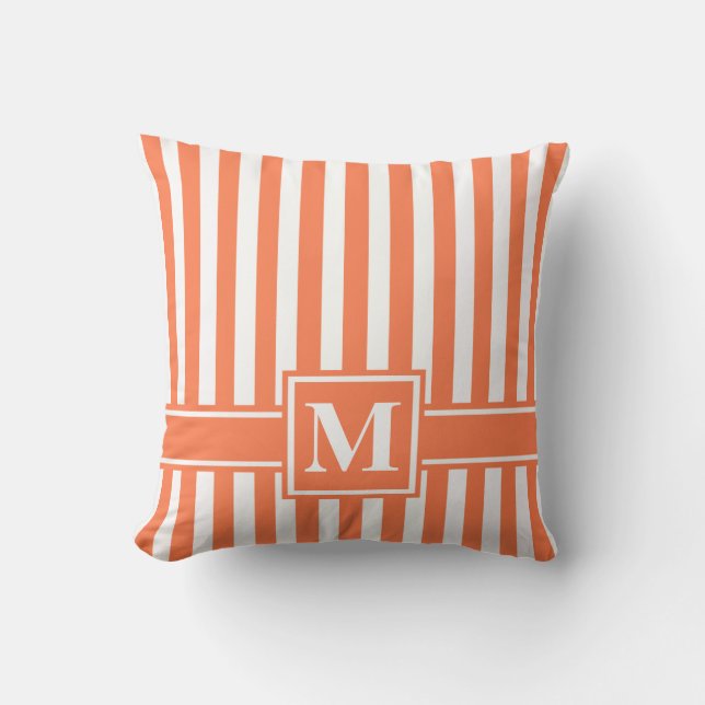 Cojín Decorativo Banda coral moderna con monograma (Anverso)