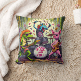 Cojín Decorativo Banda de animales colorida jugando rock y música R
