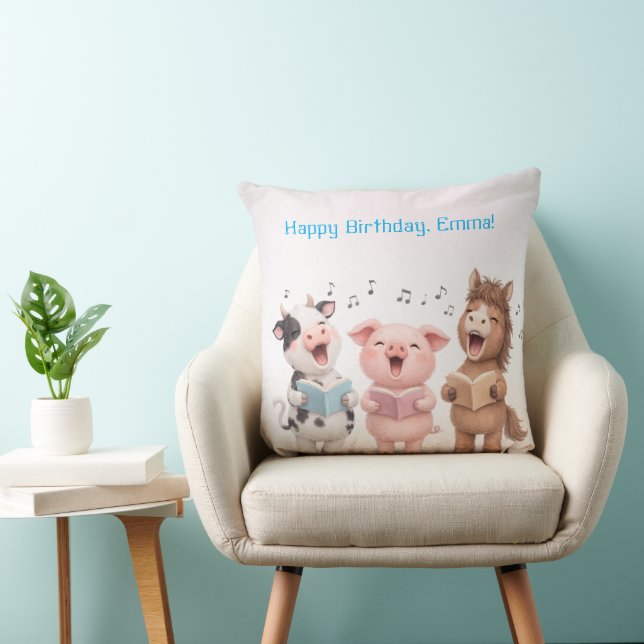 Cojín Decorativo Banda de Animales de Granja Cumpleaños (Silla)