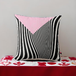 Cojín Decorativo Banda de cebra rosa y curvada negra y blanca