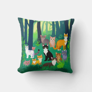 Cojín Decorativo Banda de gatos, felinos en el bosque