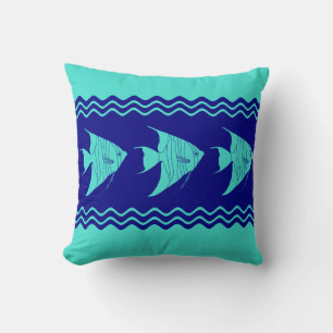 Cojín Decorativo Banda de pez anguellano azul turquesa costera