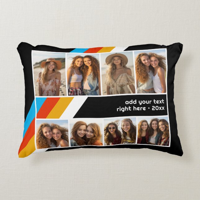 Cojín Decorativo Banda de retro cian - 8 Collages de fotos (Anverso)