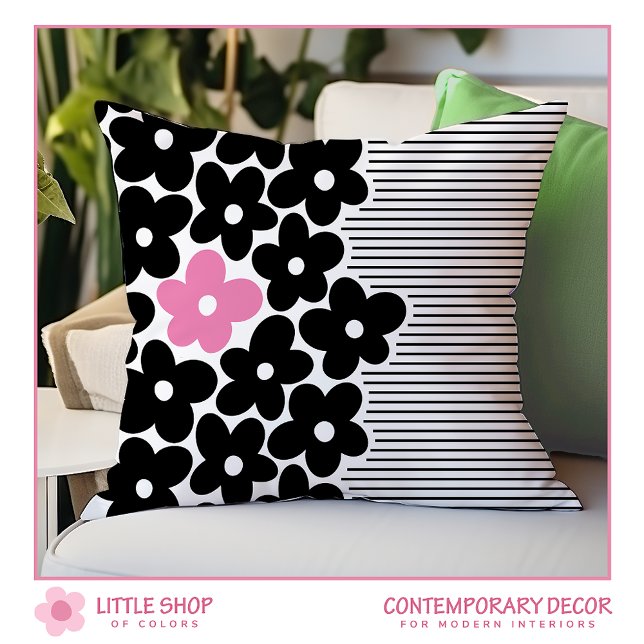 Cojín Decorativo Banda floral rosa negra moderna (Subido por el creador)