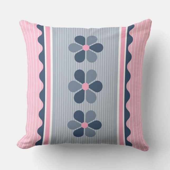 Cojín Decorativo Banda floral rosa y azul (Anverso)