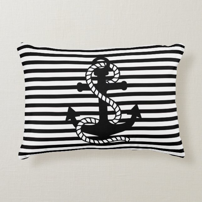 Cojín Decorativo Banda náutica blanca y negra (Anverso)