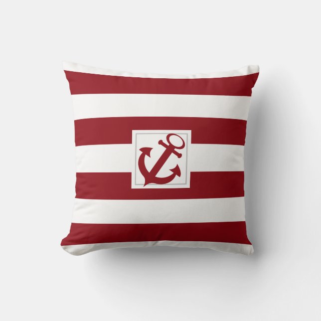 Cojín Decorativo Banda náutica roja y blanca con ancla (Anverso)