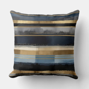 Cojín Decorativo Bandas abstractas azul y gris dorado