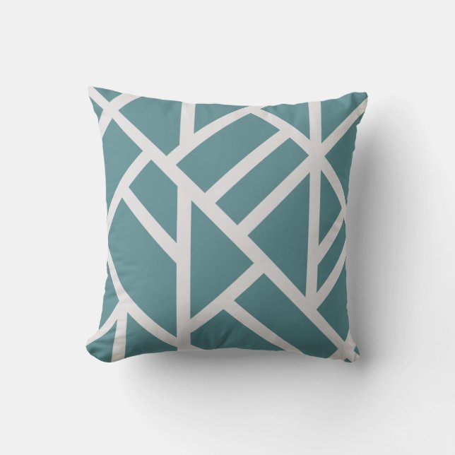 Cojín Decorativo Bandas abstractas Verde azuladas y blancas moderna (Anverso)