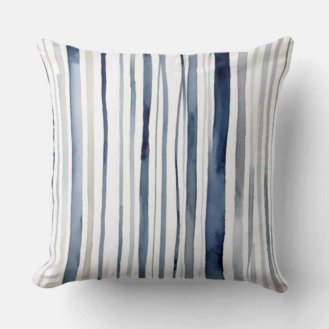 Cojín Decorativo Bandas acuáticas azules y blancas (Anverso)