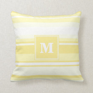 Cojín Decorativo Bandas amarillas de limón monogramo
