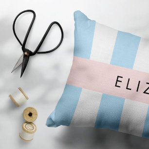 Cojín Decorativo Bandas azules, Patrón rayado, Líneas, Su Nombre