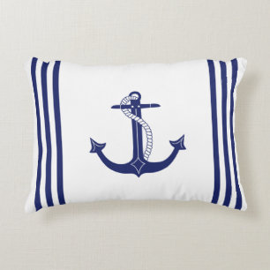 Cojín Decorativo Bandas azules y blancas de la Marina de Anclaje N