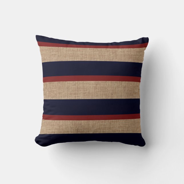 Cojín Decorativo Bandas azules y rojas de la Marina Náutica (Anverso)