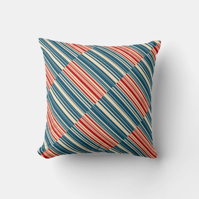 Cojín Decorativo Bandas beiges rojas azules (Anverso)