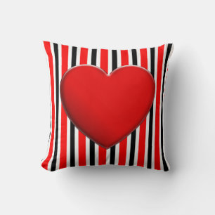 Cojín Decorativo Bandas BG Patrón rojo negro + corazón rojo