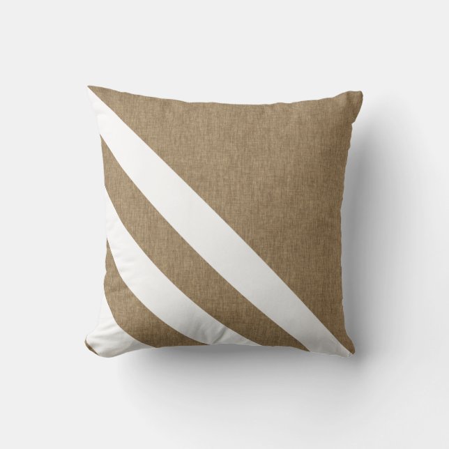 Cojín Decorativo Bandas blancas Faux Burlap modernas (Anverso)