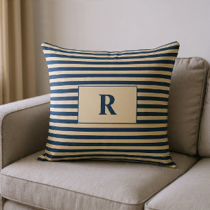 Cojín Decorativo Bandas de azul/vainilla monogramadas