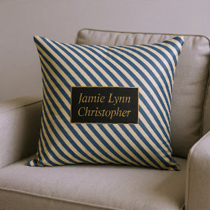 Cojín Decorativo Bandas de azul/vainilla monogramadas