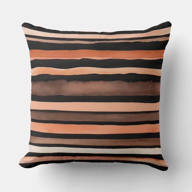 Cojín Decorativo Bandas de bronce negro y melocotón (Anverso)