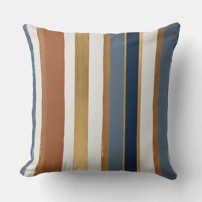Cojín Decorativo Bandas de cobre y oro azul blanco (Anverso)