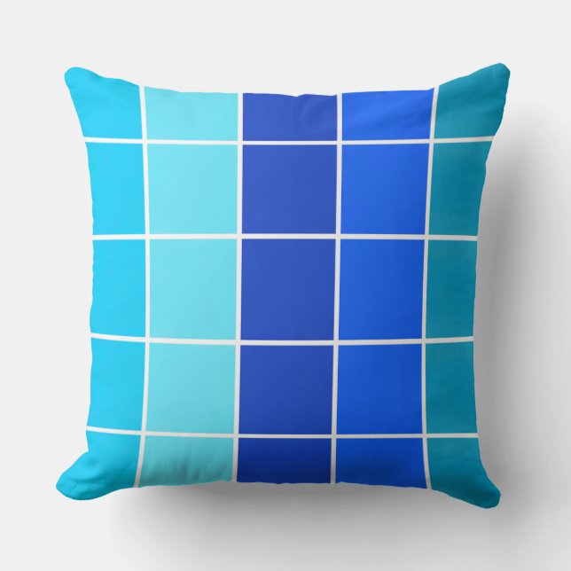 Cojín Decorativo Bandas de degradado de cuadrados azules (Anverso)