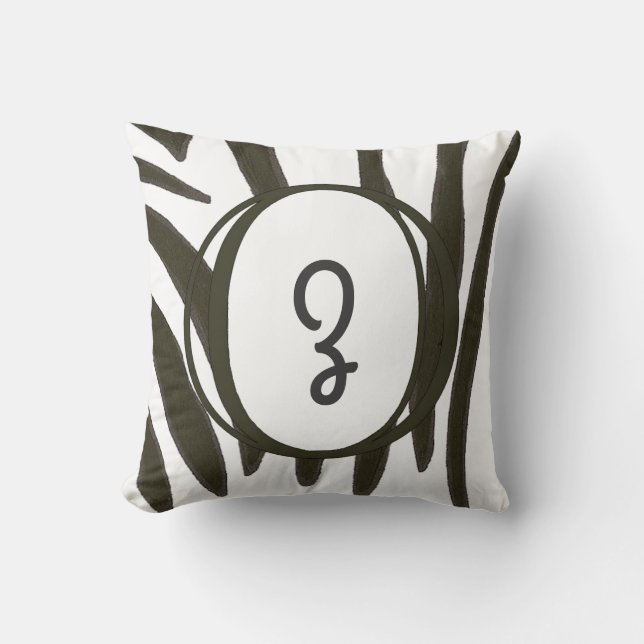 Cojín Decorativo Bandas de impresión de cebra Monogramas (Anverso)