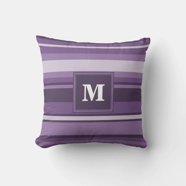 Cojín Decorativo Bandas de lavanda monogramo (Anverso)