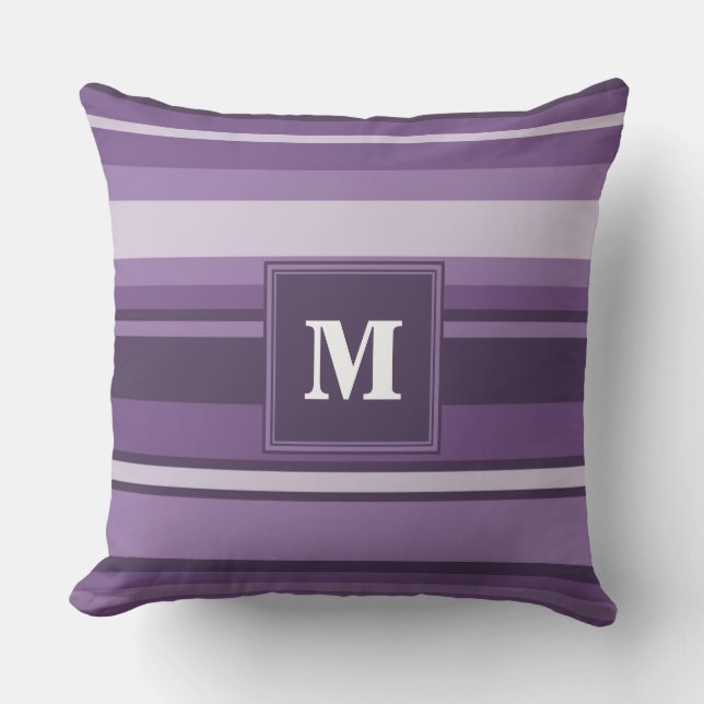 Cojín Decorativo Bandas de lavanda monogramo (Anverso)