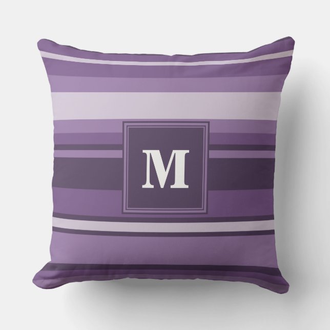Cojín Decorativo Bandas de lavanda monogramo (Anverso)