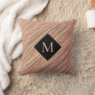 Cojín Decorativo Bandas de Monograma Gold Purpurina Luxury