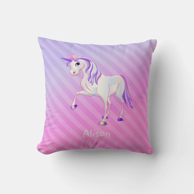 Cojín Decorativo Bandas De Ombre Y Unicornio (Anverso)