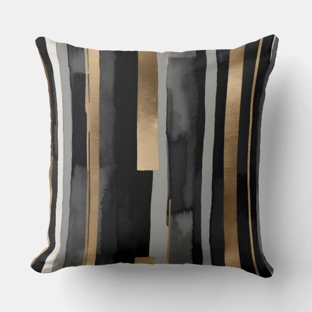 Cojín Decorativo Bandas de oro negro gris (Anverso)