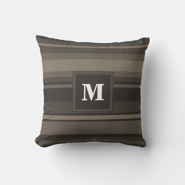 Cojín Decorativo Bandas de taupe monogramo (Anverso)