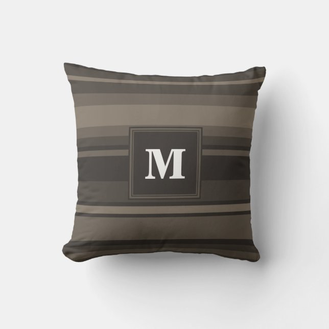 Cojín Decorativo Bandas de taupe monogramo (Anverso)