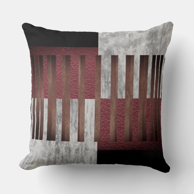 Cojín Decorativo Bandas geométricas negras, grises y rojas (Anverso)