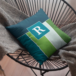 Cojín Decorativo Bandas grandes en azul y verde con monograma