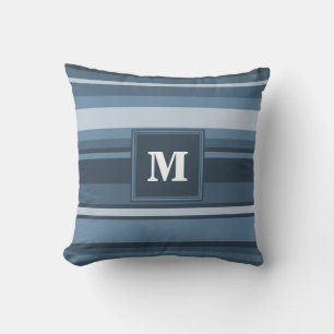 Cojín Decorativo Bandas grises y azules de monograma
