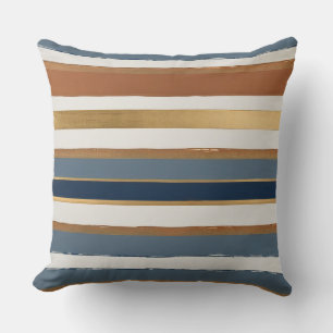 Cojín Decorativo Bandas horizontales de cobre y oro azul blanco