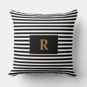 Cojín Decorativo Bandas negras/blancas monogramadas