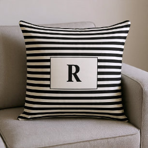Cojín Decorativo Bandas negras/blancas monogramadas