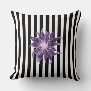Cojín Decorativo Bandas negras y blancas de color de agua de las fl