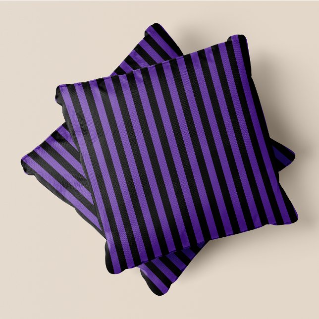 Cojín Decorativo Bandas negras y púrpura (Black & Purple Stripes Throw Pillow)