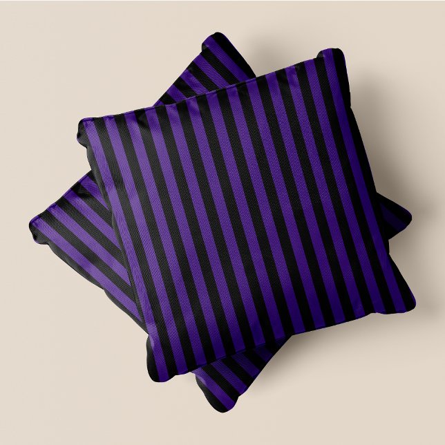 Cojín Decorativo Bandas negras y púrpura (Black & Purple Stripes Throw Pillow)