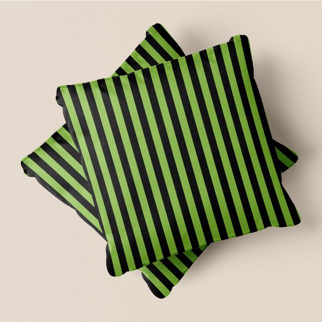 Cojín Decorativo Bandas negras y verdes (Black & Green Stripes Throw Pillow)