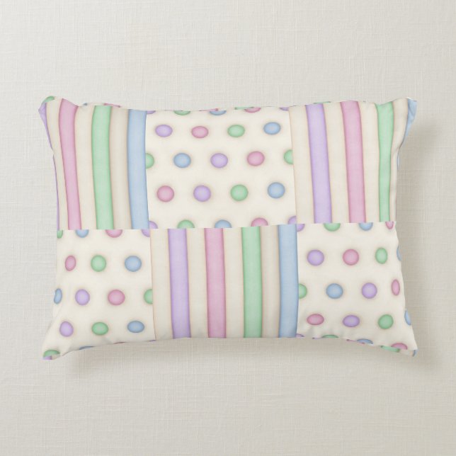 Cojín Decorativo Bandas Pastel y puntos Polka (Anverso)