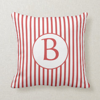 Cojín Decorativo Bandas rojas y blancas con monograma
