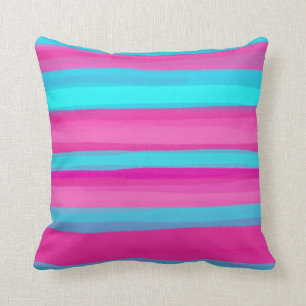 Cojín Decorativo Bandas rosa caliente azul Aqua