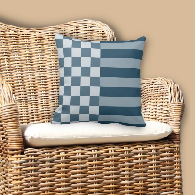Cojín Decorativo Bandas y verificador geométricos modernos (Modern Geometric Stripes & Checker Throw Pillow)