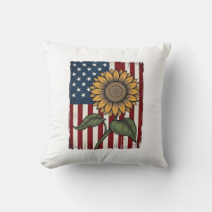 Cojín Decorativo Bandera Americana de Girasol Vintage